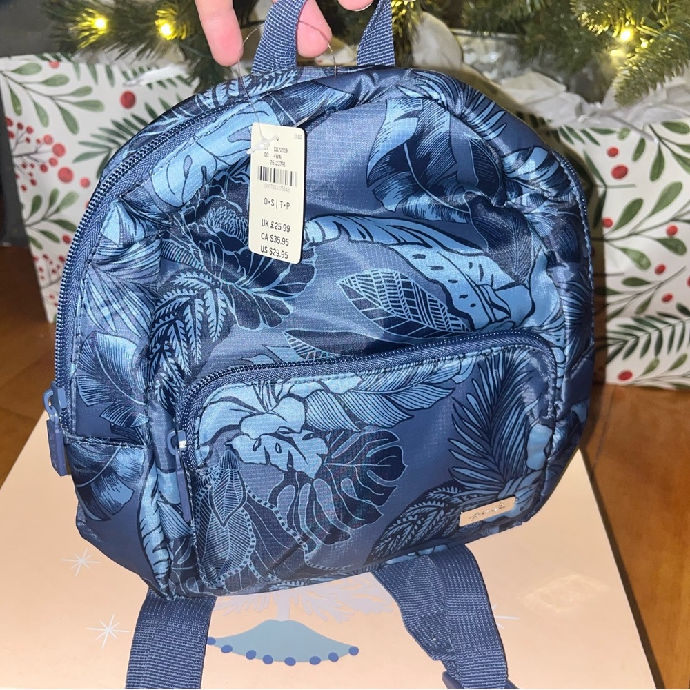 NWT- Mini Leaf Navy Blue VS Pink Backpack